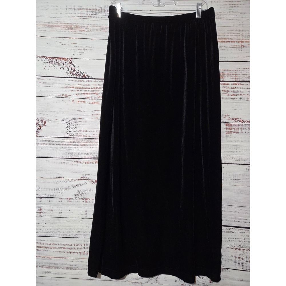 Briggs New York Women XL Black Velvet Maxi Skirt Elastic Waist Side Slit Holiday
